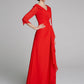 A-Line Mother of the Bride Dress Elegant V Neck Floor Length Chiffon Half Sleeve with Pleats