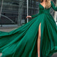 A-Line Empire Minimalist Sexy Holiday Prom Formal Evening Dress V Neck V Back Long Sleeve Floor Length Chiffon with Slit