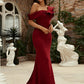 Mermaid / Trumpet Evening Gown Sexy Dress Formal Wedding Guest Sweep / Brush Train Sleeveless One Shoulder Polyester