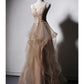 A-Line Prom Dresses Open Back Dress Formal Wedding Party Floor Length Sleeveless Spaghetti Strap Lace with Ruffles