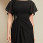 Sheath / Column Mother of the Bride Dress Wedding Guest Elegant Scoop Neck Ankle Length Chiffon Short Sleeve with Crystal Brooch