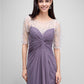 A-Line Mother of the Bride Dress Elegant Scoop Neck Floor Length Chiffon Half Sleeve No with Criss Cross