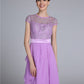 Sheath / Column Mother of the Bride Dress See Through Jewel Neck Floor Length Chiffon Short Sleeve