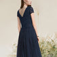 A-Line Cocktail Dresses Flirty Dress Homecoming Wedding Guest Tea Length Short Sleeve Jewel Neck Chiffon