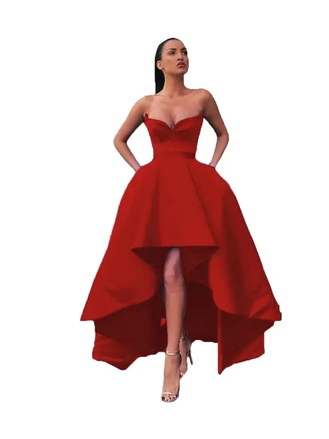 A-Line Prom Dresses Sexy Dress Prom Asymmetrical Sleeveless Off Shoulder Pocket Satin