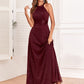 A-Line Evening Gown Empire Dress Evening Party Floor Length Sleeveless Halter Neck Polyester Backless V Back