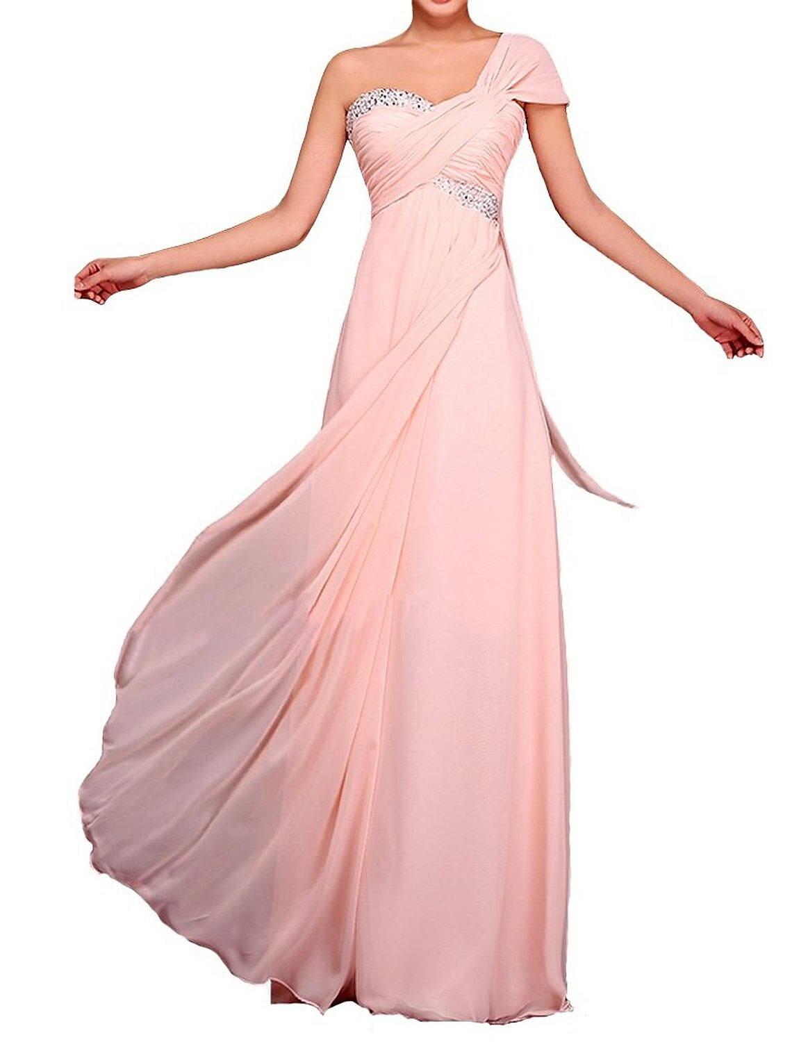 Sheath / Column Evening Gown Beautiful Back Dress Wedding Guest Floor Length Short Sleeve One Shoulder Chiffon