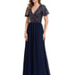 A-Line Mermaid / Trumpet Evening Gown Elegant Dress Christmas Floor Length Short Sleeve V Neck Sequined
