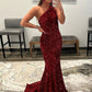 Ruffles One-Shoulder Sleeveless Sequin Prom Dresses Sparkly 