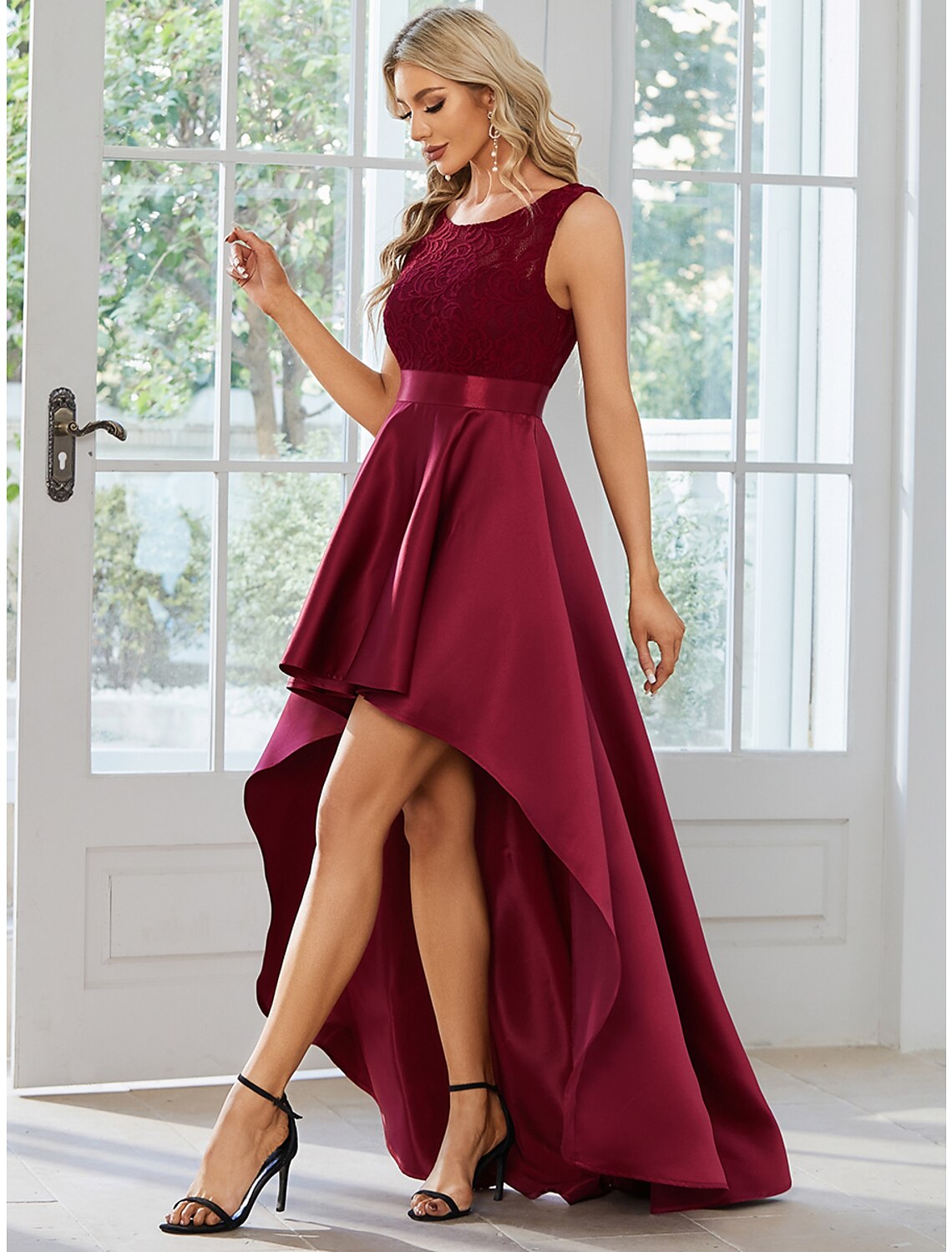 A-Line Wedding Guest Dresses Casual Dress Party Wear Asymmetrical Sleeveless Jewel Neck Satin