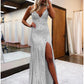 Mermaid / Trumpet Prom Dresses Sparkle & Shine Dress Formal Sweep / Brush Train Sleeveless V Neck Sequined Backless with Glitter