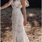 Beach Boho Wedding Dresses Mermaid / Trumpet V Neck Cap Sleeve Court Train Lace Bridal Gowns With Appliques