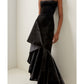 Mermaid / Trumpet Prom Dresses Little Black Dress Dress Prom Floor Length Sleeveless Strapless Velvet with Ruffles