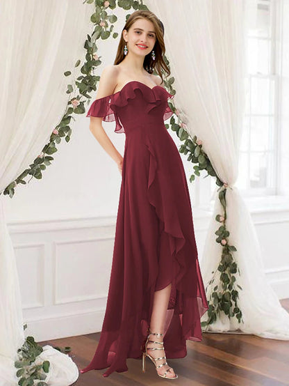 A-Line Bridesmaid Dress Off Shoulder Sleeveless Elegant Floor Length Chiffon with Pleats / Ruffles