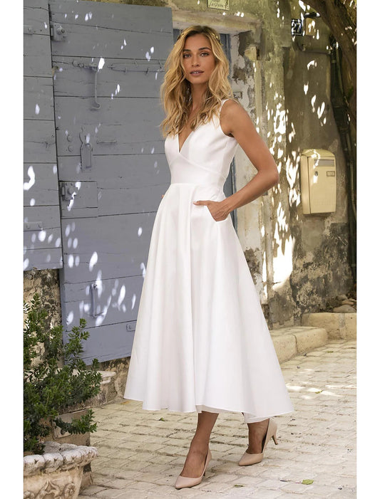 A Line Semi Formal Party Dress Wedding Guest Dress White Long Maxi Dress Sleeveless Pure Color Backless Spring Summer Deep