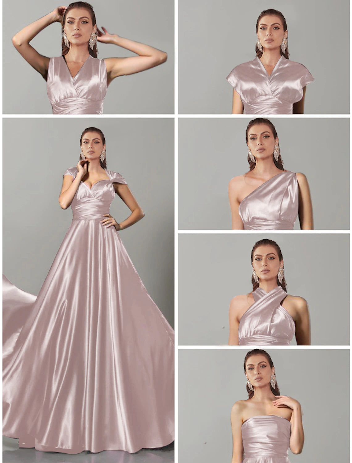 A-Line Wedding Guest Dresses Convertible Infinity Dress Party Wear Court Train Sleeveless One Shoulder Convertible Cotton Backless with Glitter Pleats