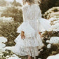 A-Line Wedding Guest Dresses Casual Dress Party Wear Ankle Length Long Sleeve Jewel Neck Lace with Ruffles