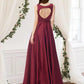 A-Line Bridesmaid Dress Jewel Neck Sleeveless Elegant Floor Length Charmeuse with Pleats Pure Color