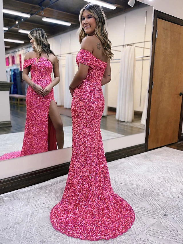 Mermaid / Trumpet Prom Dresses Sparkle & Shine Dress Formal Sweep / Brush Train Sleeveless One Shoulder Sequined with Sequin