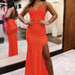A-Line Prom Dresses Minimalist Dress Party Wear Sweep / Brush Train Sleeveless Spaghetti Strap Satin