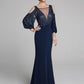 Sheath / Column Mother of the Bride Dress Sparkle & Shine Boat Neck Floor Length Chiffon Jersey Long Sleeve No with Beading