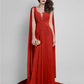 Sheath / Column Elegant Dress Wedding Guest Prom Court Train Sleeveless Plunging Neck Georgette V Back with Criss Cross Side