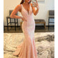 Mermaid / Trumpet Prom Dresses Sparkle &amp; Shine Dress Formal Sweep / Brush Train Sleeveless V Neck Sequined Backless