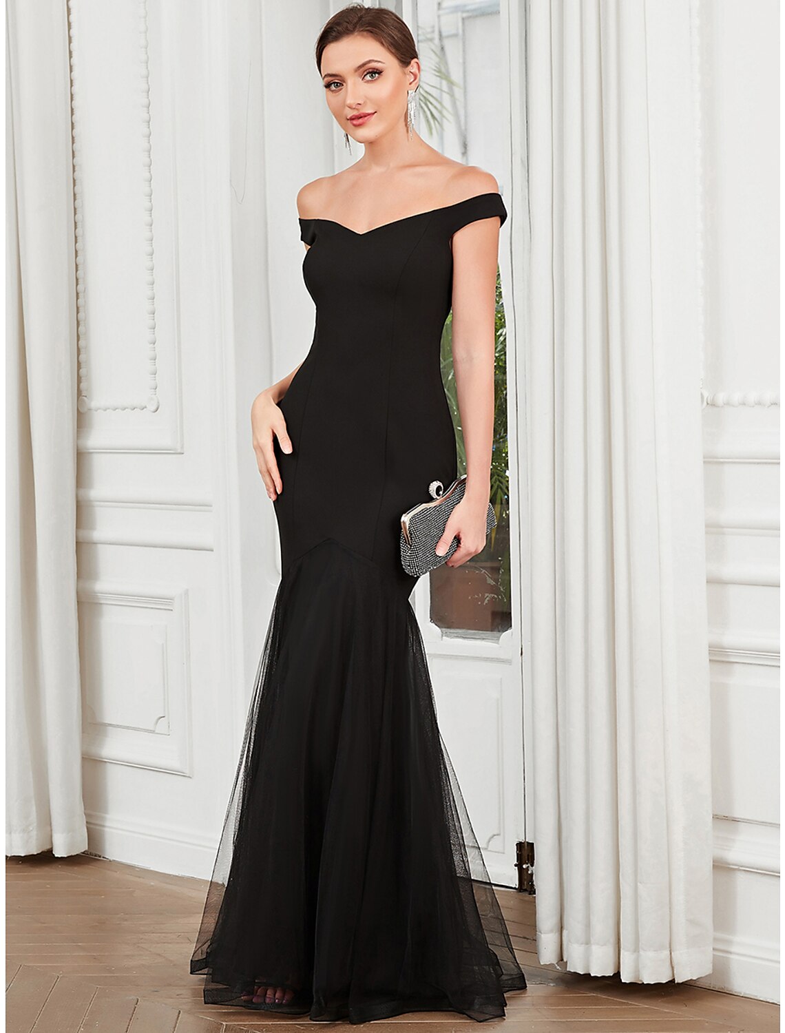 Mermaid / Trumpet Evening Gown Elegant Dress Party Wear Floor Length Sleeveless Off Shoulder Polyester