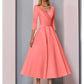 A-Line Mother of the Bride Dress Fall Wedding Guest Vintage Plus Size Elegant V Neck Tea Length Satin 3/4 Length Sleeve