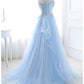 A-Line Sexy Floral Engagement Prom Birthday Dress Strapless Sleeveless Sweep / Brush Train Lace with Pleats