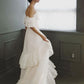 Beach Wedding Dresses Sweep / Brush Train A-Line Cap Sleeve Off Shoulder Tulle