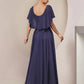 A-Line Mother of the Bride Dress Formal Wedding Guest Elegant Scoop Neck Floor Length Chiffon Lace Sleeveless with Pleats