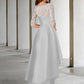 A-Line Mother of the Bride Dress Elegant High Low Jewel Neck Asymmetrical Chiffon Lace Half Sleeve with Appliques Cascading