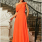 A-Line Evening Gown Elegant Dress Formal Fall Sweep / Brush Train Short Sleeve One Shoulder Stretch Fabric with Pleats