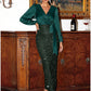 Sheath / Column Evening Gown Sparkle & Shine Dress Formal Fall Ankle Length Long Sleeve V Neck Satin with Glitter Bow(s)