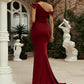 Mermaid / Trumpet Evening Gown Sexy Dress Formal Wedding Guest Sweep / Brush Train Sleeveless One Shoulder Polyester