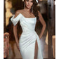 Formal Wedding Dresses Mermaid / Trumpet Off Shoulder Sleeveless Court Train Satin Bridal Gowns