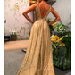 A-Line Prom Dresses Glittering Dress Evening Party Sweep / Brush Train Sleeveless Spaghetti Strap Stretch Satin Backless