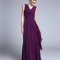 Sheath / Column Mother of the Bride Dress Elegant V Neck Floor Length Chiffon Sleeveless No with Criss Cross