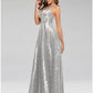 A-Line Prom Dresses Sparkle Dress Wedding Guest Engagement Floor Length Sleeveless V Neck Polyester V Back