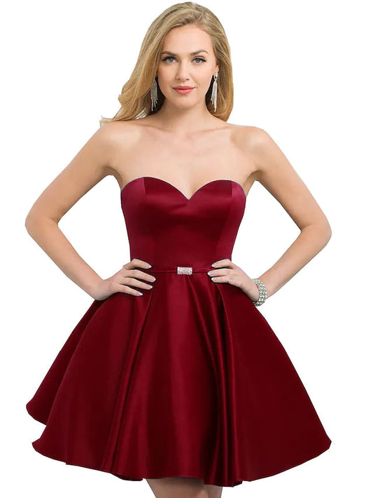 A-Line Cocktail Dresses Reformation Amante Dress Party Wear Short / Mini Sleeveless Strapless Satin