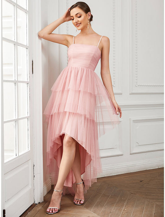 A-Line Party Dresses Vintage Dress Prom Knee Length Sleeveless Spaghetti Strap Tulle