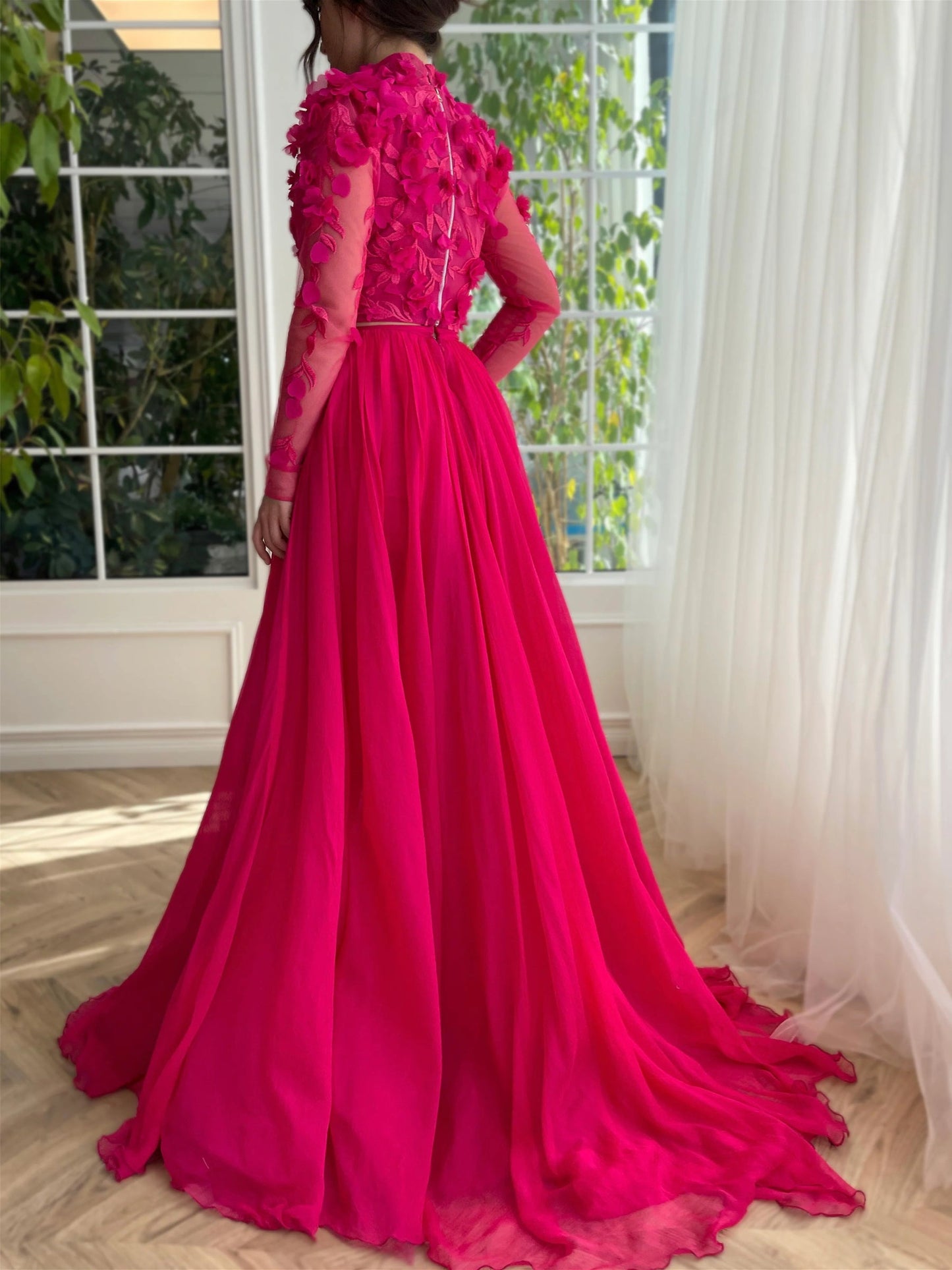 A-Line/Princess High Neck Long Prom Dresses With Split Side Sexy