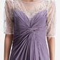 A-Line Mother of the Bride Dress Elegant Scoop Neck Floor Length Chiffon Half Sleeve No with Criss Cross