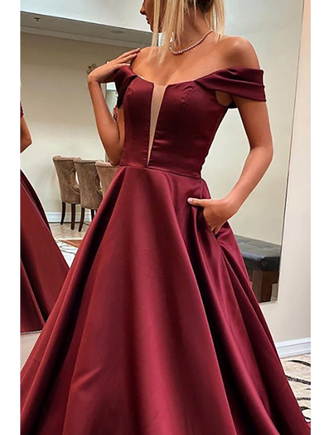 A-Line Prom Dresses Princess Dress Formal Sweep / Brush Train Sleeveless Off Shoulder Satin Backless