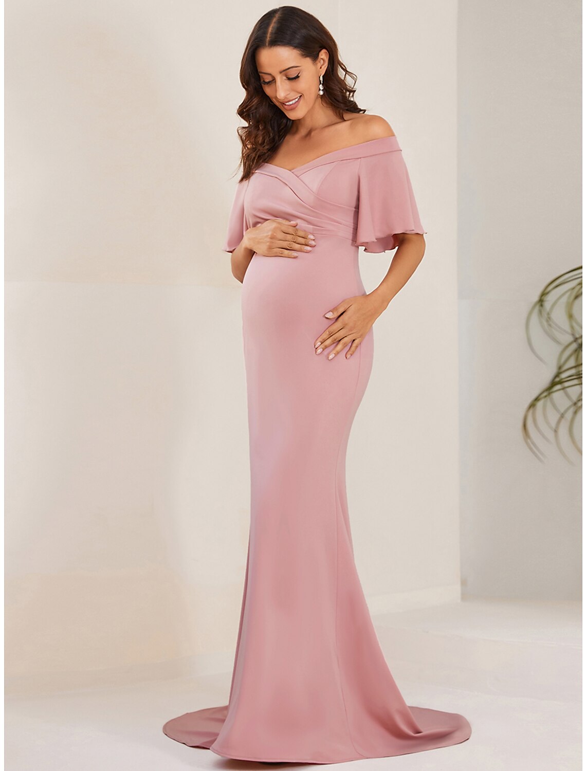 Mermaid / Trumpet Maternity Dresses Maternity Dress Formal Court Train Short Sleeve Off Shoulder Stretch Fabric with Ruched