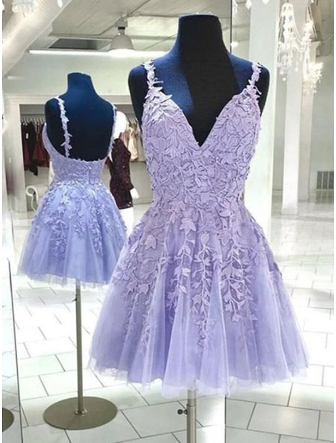 A-Line Homecoming Dresses Backless Dress Graduation Short / Mini Sleeveless Spaghetti Strap Tulle