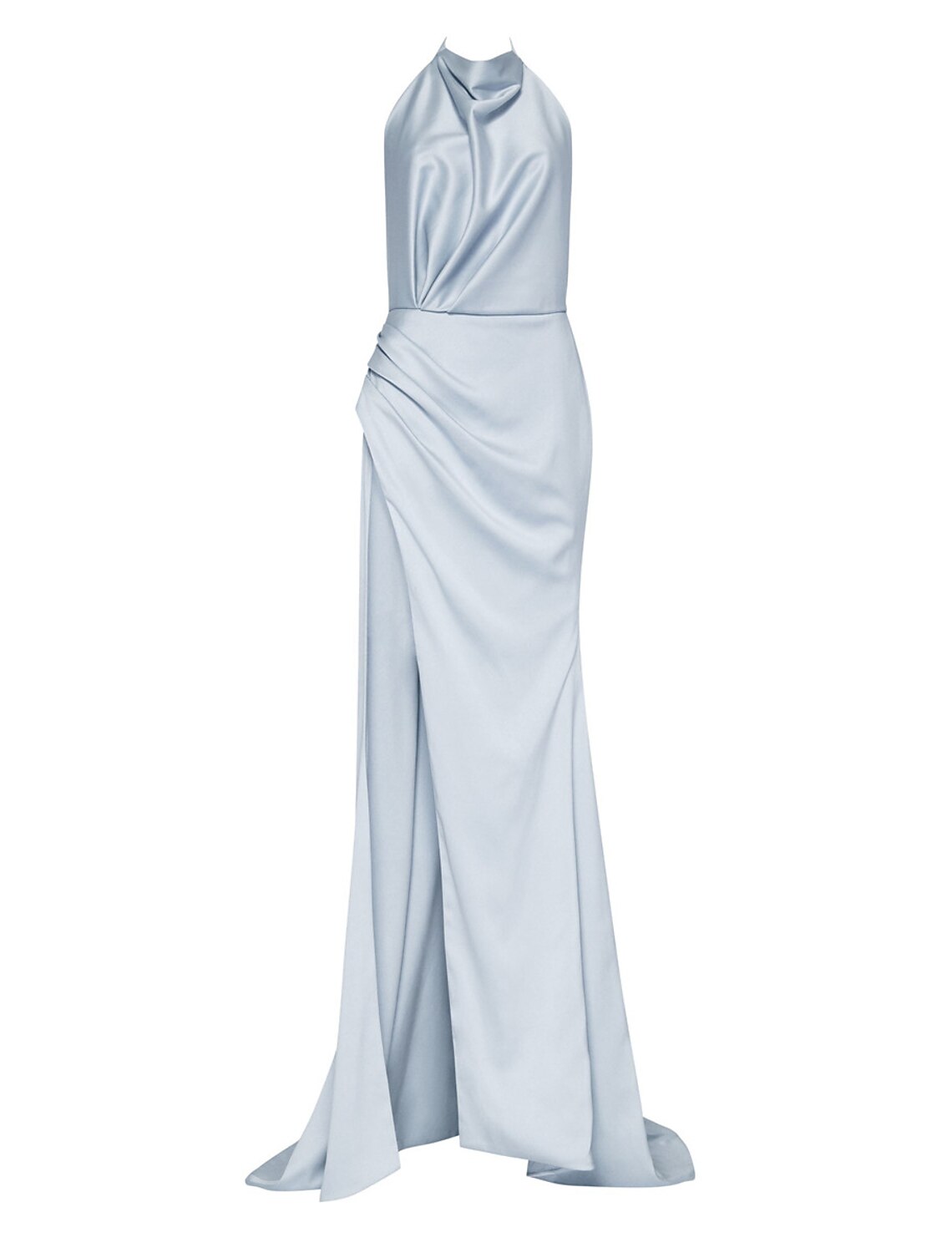 Sheath / Column Prom Dresses Elegant Dress Wedding Guest Court Train Sleeveless Halter Satin with Slit