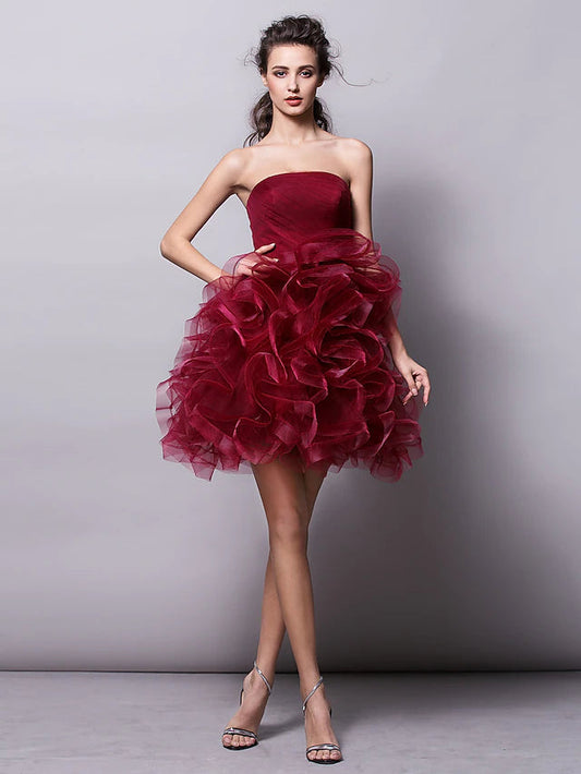Ball Gown Hot Homecoming Cocktail Party Valentine's Day Dress Strapless Sleeveless Short / Mini Tulle