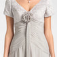 A-Line Mother of the Bride Dress Floral High Low V Neck Asymmetrical Chiffon Lace Short Sleeve with Flower